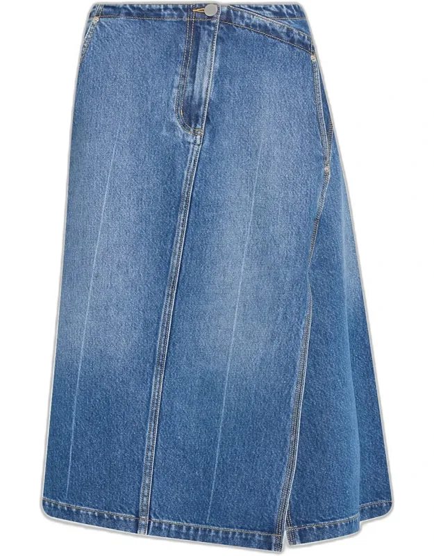 Asymmetric Denim Midi Skirt