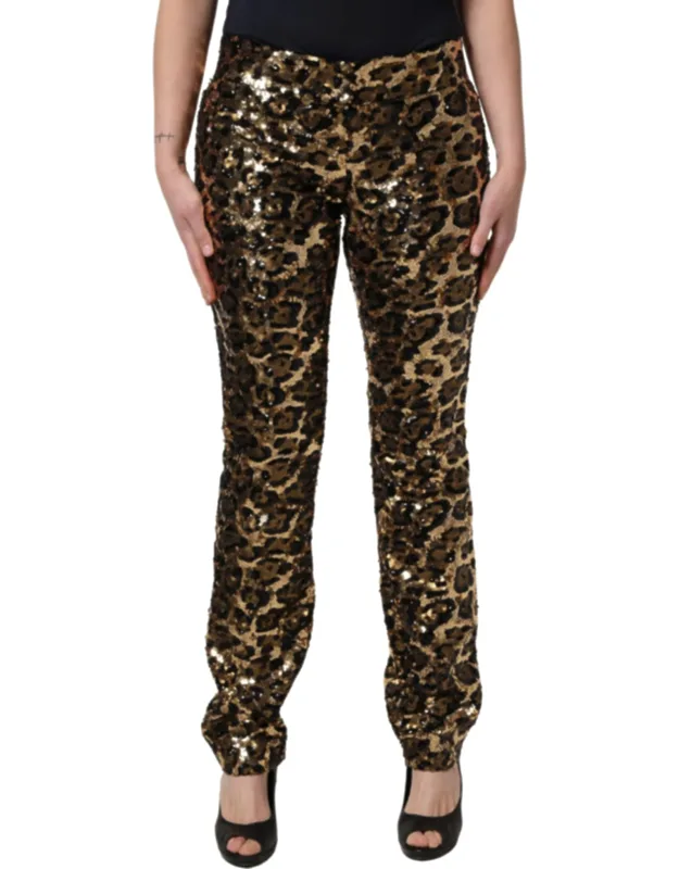 Gold Leopard Sequined Straight Trousers