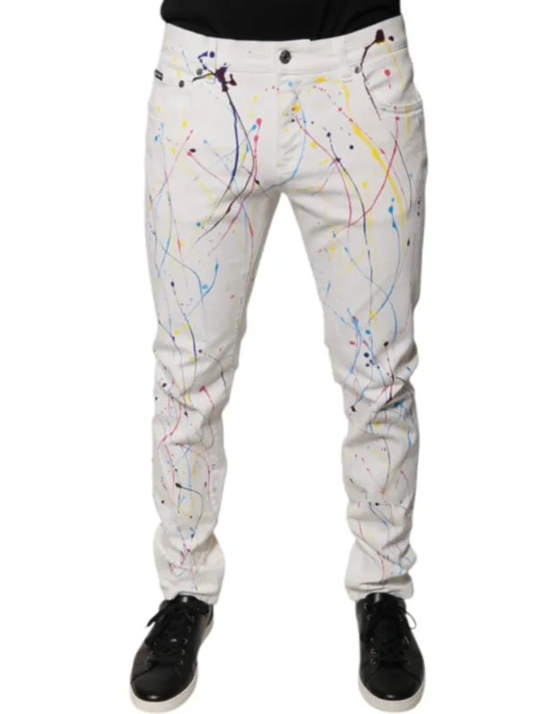 White Splash Print Skinny Denim Jeans