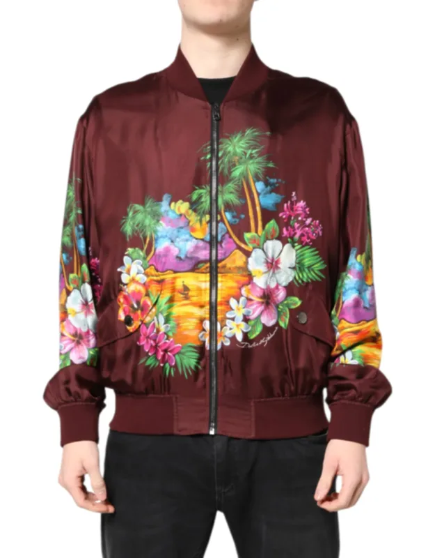 Floral Print Full Zip Bomber Jacket