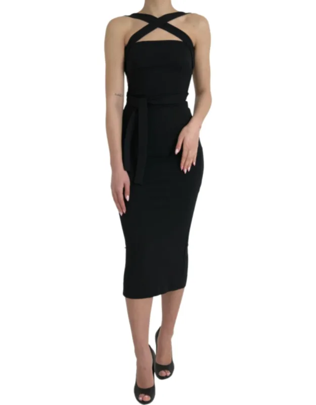 Sheath Halter Sleeveless Midi Dress