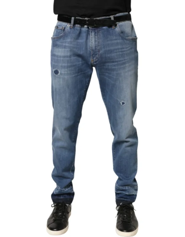 Tattered Skinny Cotton Denim Jeans