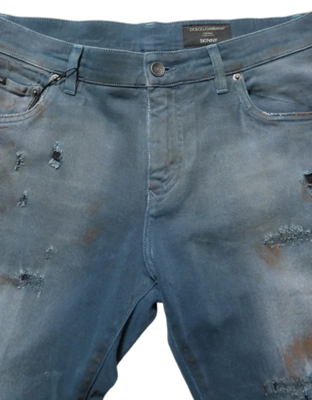 Distressed Mid Waist Skinny Denim Jeans