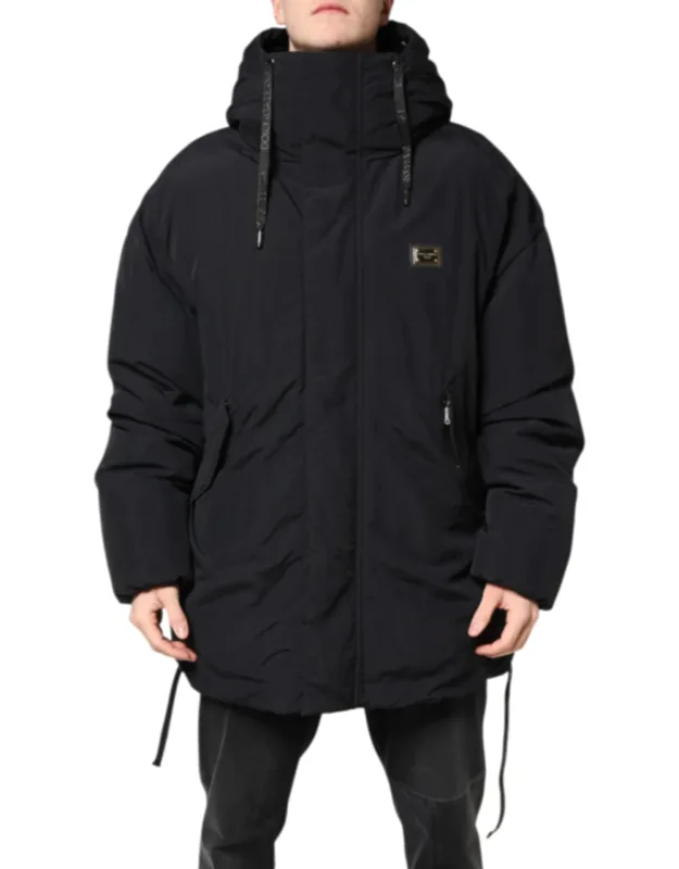Nylon Full Zip Hooded Parka Jacket