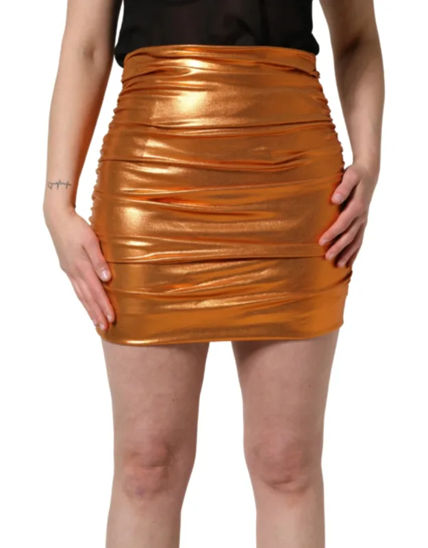Metallic Ruched Lame Bodycon Mini Skirt