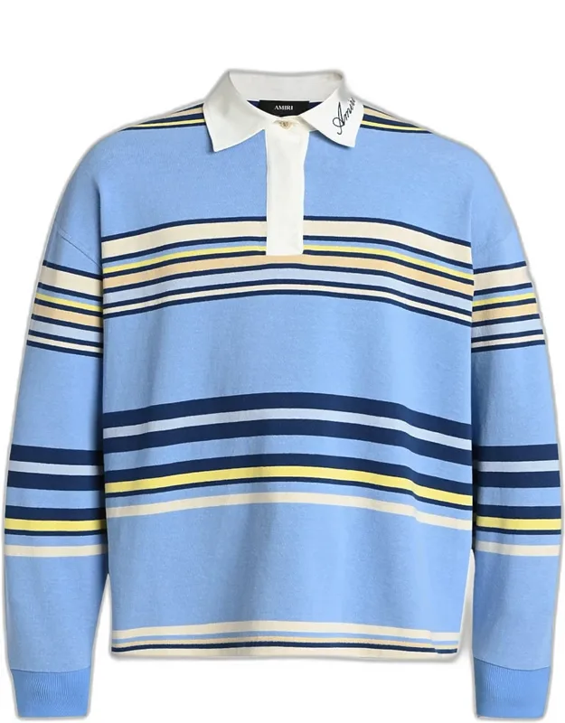 Cotton Multi-stripe Long-sleeve Polo Shirt
