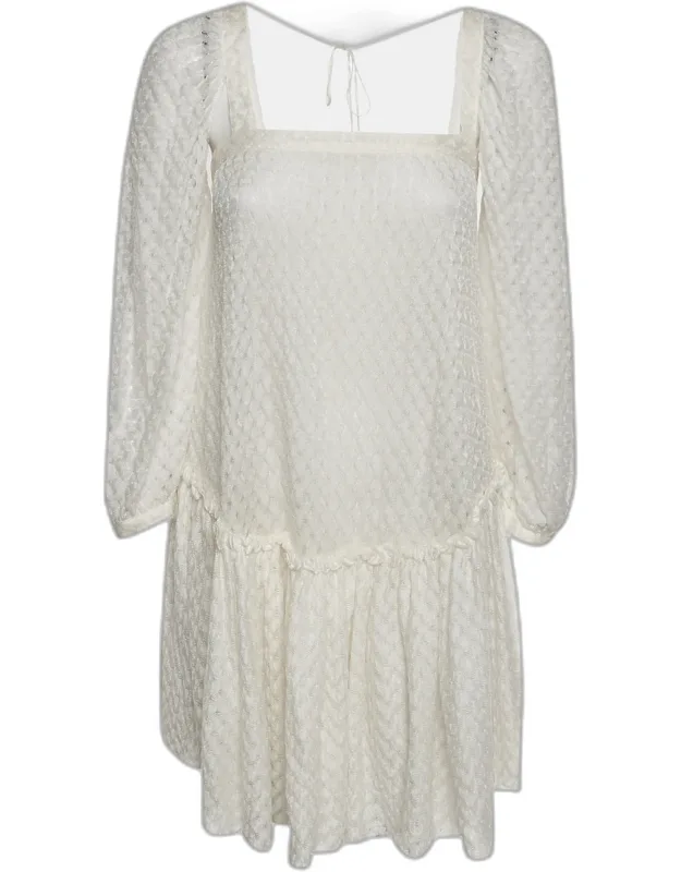 Off White Crochet Long Sleeve Mini Dress