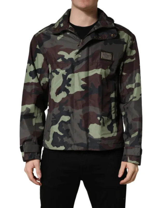 Multicolor Camouflage Hooded Bomber Jacket