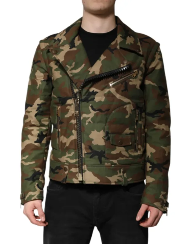 Multicolor Camouflage Nylon Biker Jacket