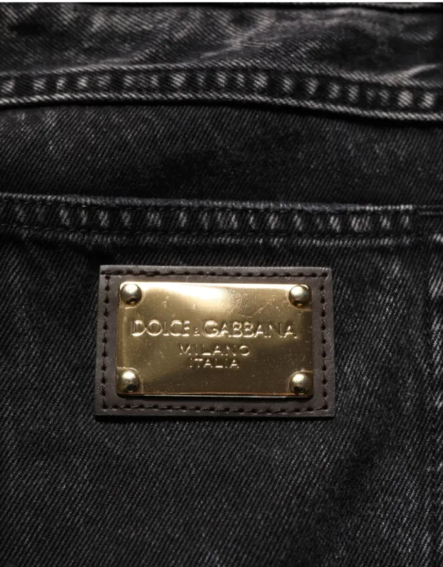 Distressed Cotton Straight Denim Jeans