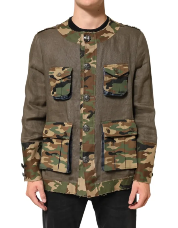 Camouflage Linen Button Down Jacket