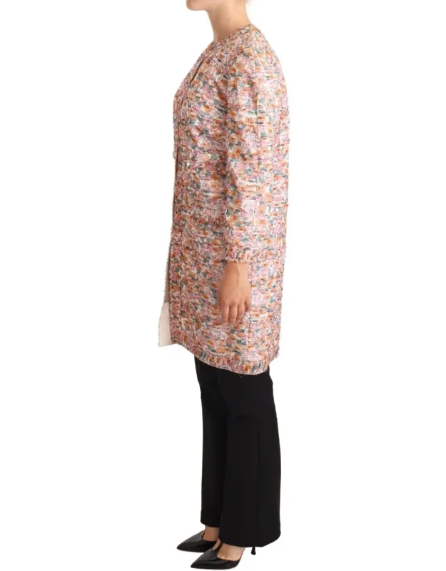 Multicolor Floral Print Silk Trench Coat