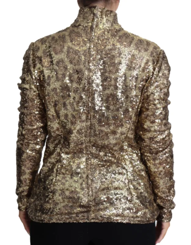 Leopard Fit Turtleneck Sequin Sweater
