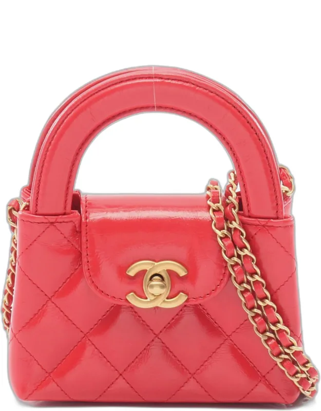 Matelasse Nano Shiny Aged Calfskin Leather Top Handle Bag