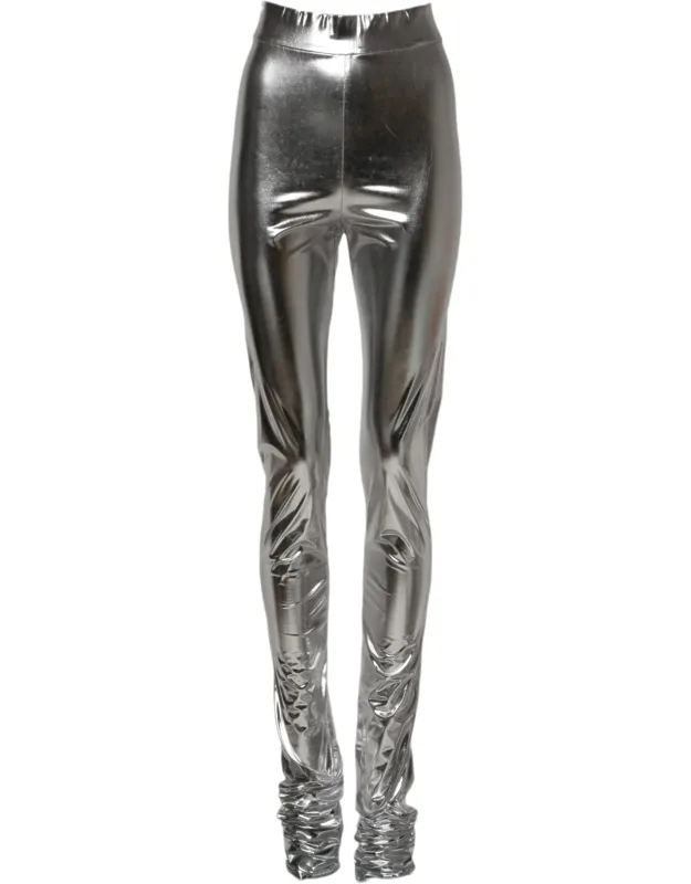 Metallic Silver Slim Fit Leggings
