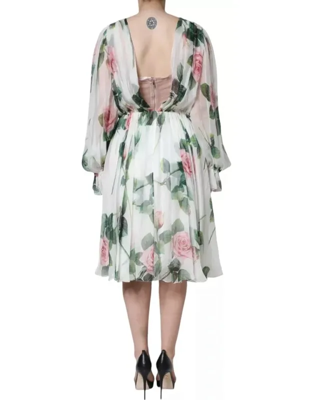 Silk Floral Print A-line Midi Dress