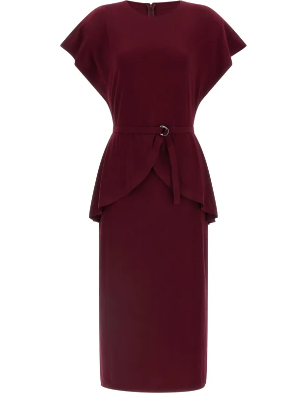 Bordeaux Polyester Midi Dress