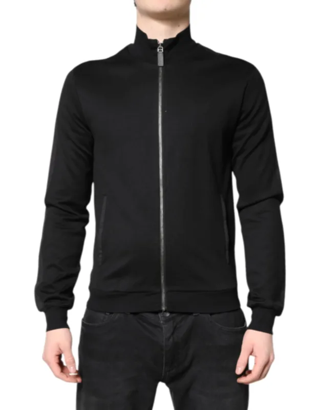 Black Cotton Logo Full Zip Bomber Jacket
