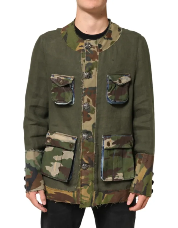 Camouflage Linen Button Down Jacket