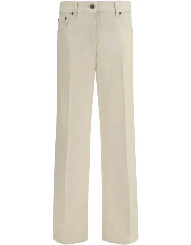 Beige Cotton Flared Jeans