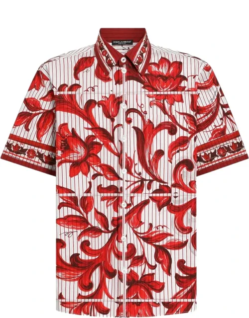 Majolica-print Striped Poplin Hawaii Shirt