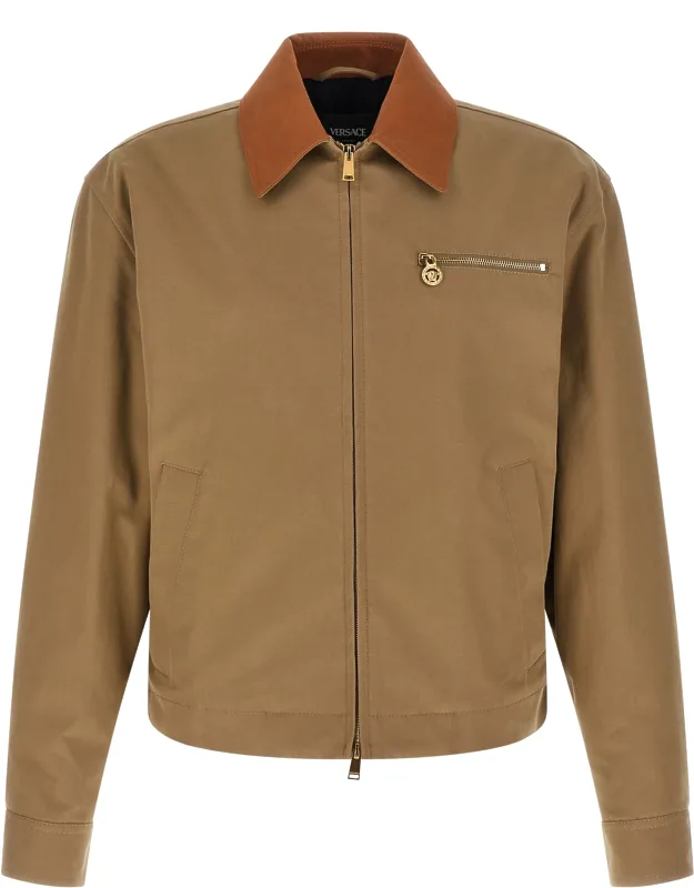 Versace Jacket With Leather-covered Collar And Zipped Pocket