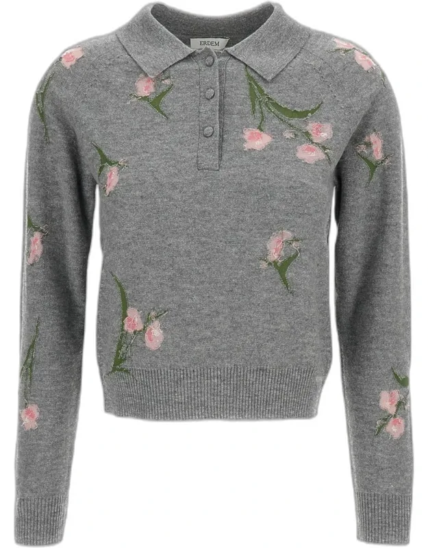 Wool-knit Sweater With A Floral Motif
