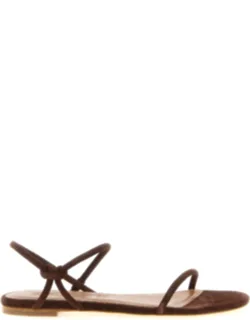 Brown Cowhide Flat Sandals
