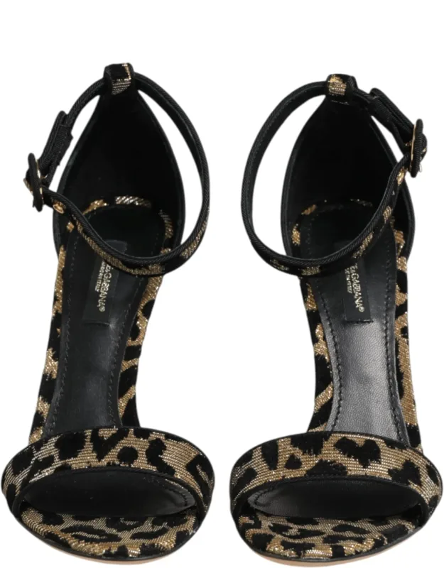 Gold Leopard Ankle Strap Heels