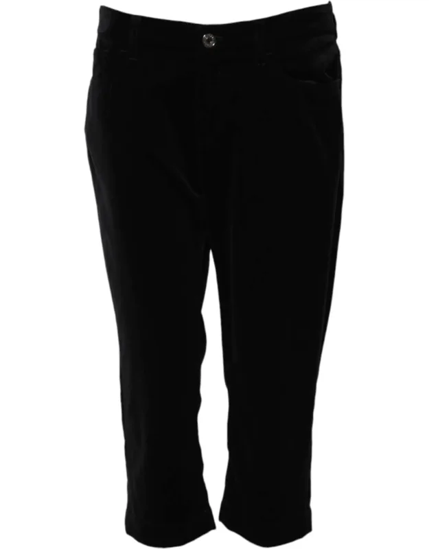 Black Cotton Skinny Capri Cropped Denim Jeans
