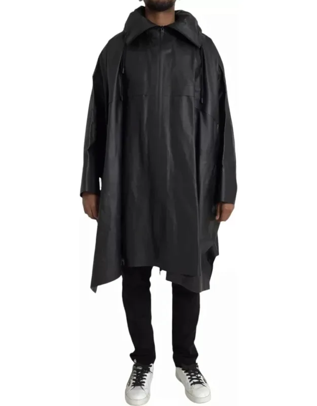 Leather Hooded Trenchcoat