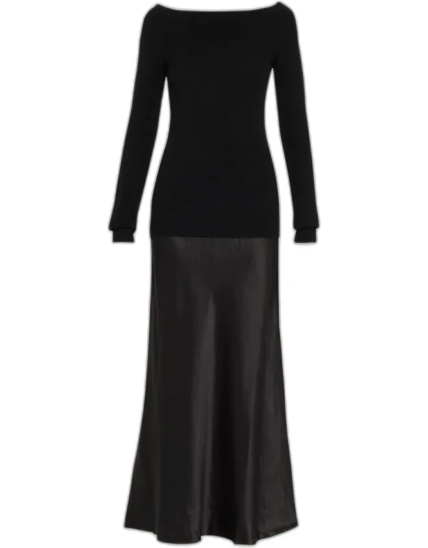 Mixed-media Off-the-shoulder Cashmere Midi Dress