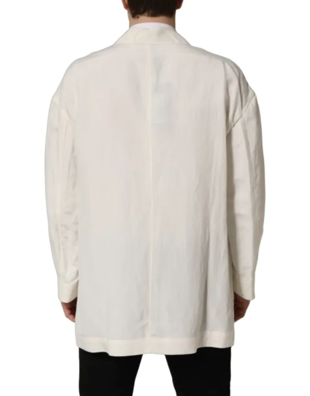 Off White Flax Single Breasted Blazer Jacket Silk Clothing