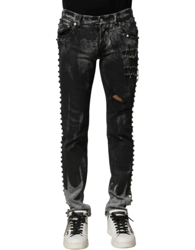 Washed Embellished Skinny Denim Jeans
