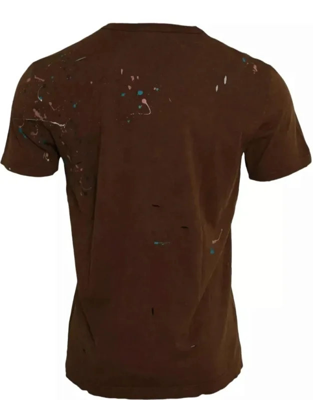 Brown Splash Cotton Crew Neck T-shirt