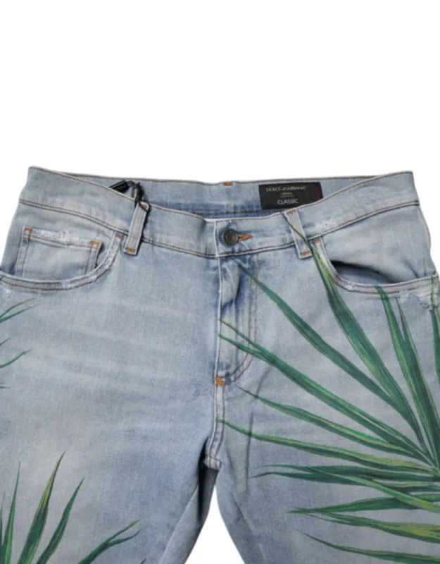 Light Blue Leaf Cotton Classic Denim Jeans