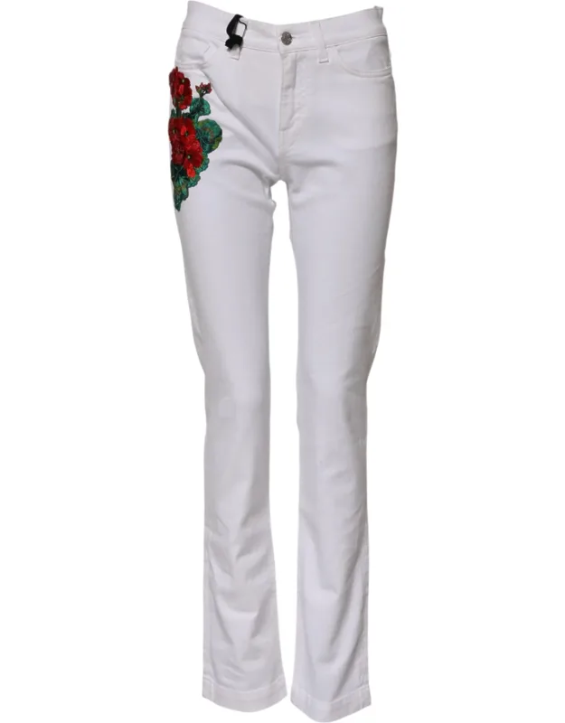 Floral Embroidery Denim Jeans