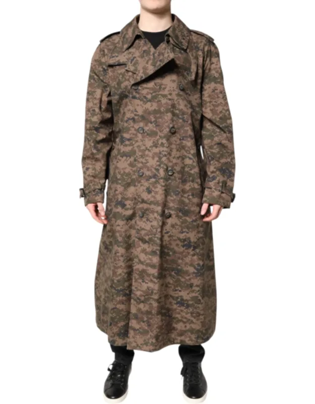 Multicolor Camouflage Double Breasted Coat