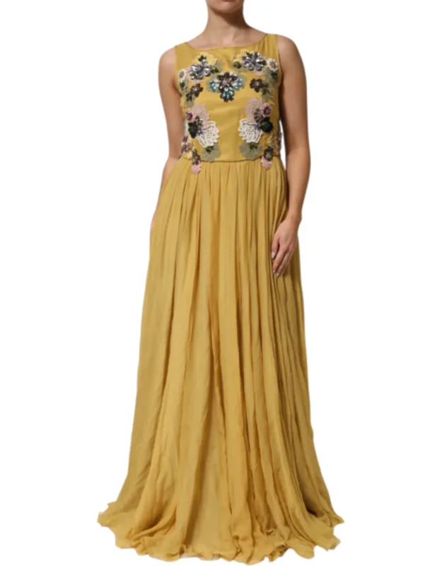 Silk Floral Embroidered Maxi Dress