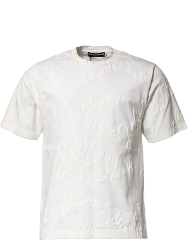 Cotton Logo Embossed Crew Neck T-shirt
