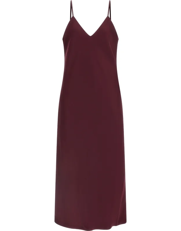 Bordeaux Polyester Midi Dress