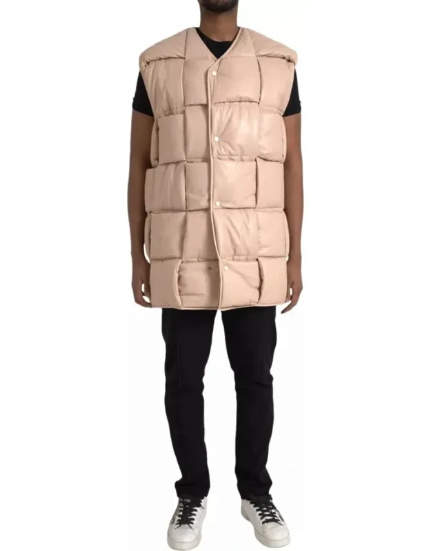 Quilted Sleeveless Calf Leather Jacket