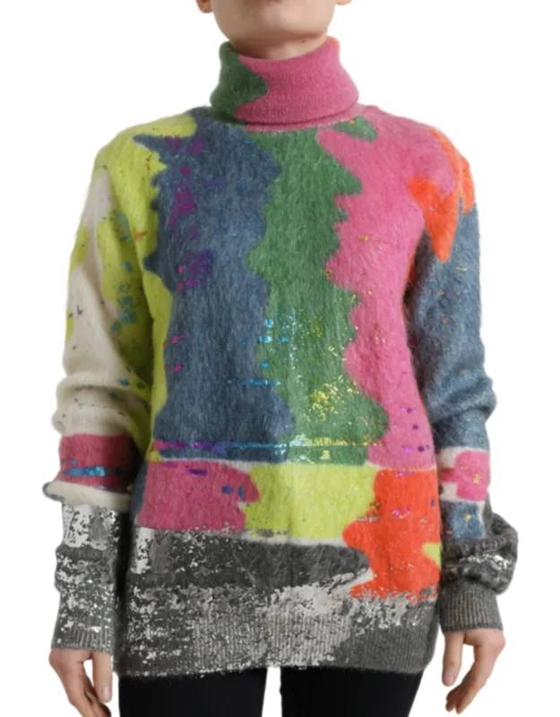 Multicolor Mohair Turtleneck Pullover Sweater