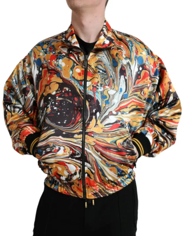 Multicolor Abstract Polyester Bomber Jacket