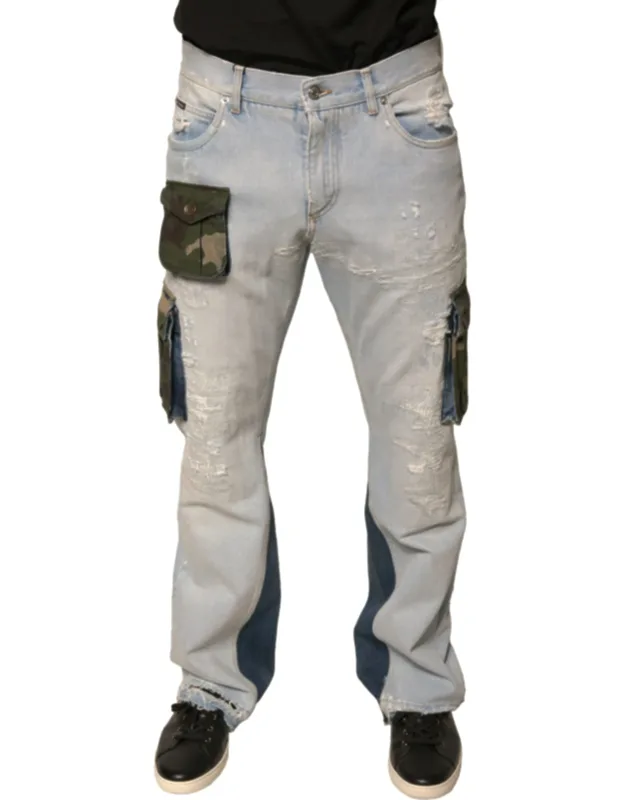 Light Blue Cotton Cargo Straight Denim Jeans