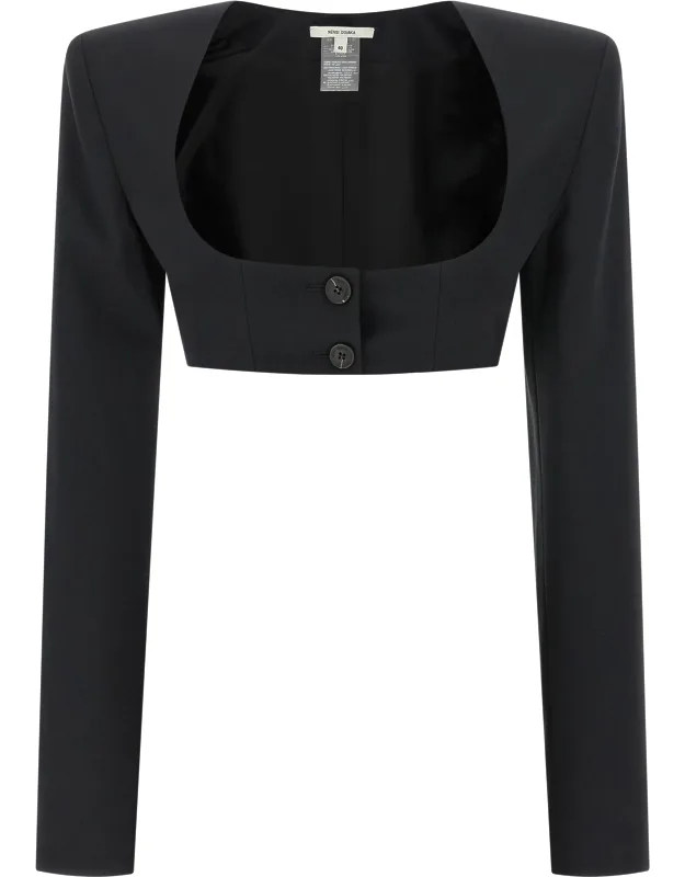 Nensi Dojaka Black Virgin Wool Blazer With Bolero Crop And Maxi Padded Shoulders