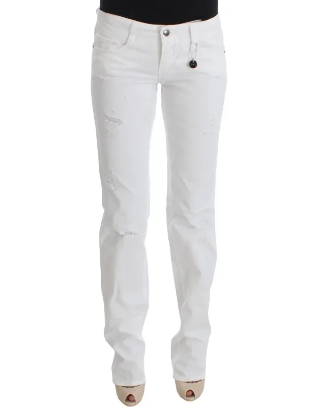 White Cotton Slim Fit Bootcut Jeans
