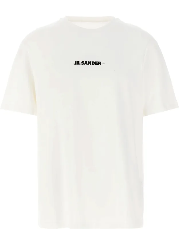 Jil Sander White Cotton T-shirt - Striking Front Logo Print, Crew Neck