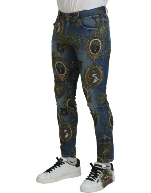 Medal Print Slim Fit Cotton Jeans