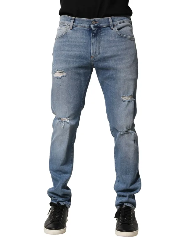 Distressed Cotton Slim Denim Jeans